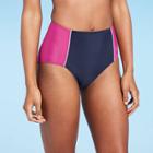 Women's High Waist Bikini Bottom - All In Motion Cranberry/navy Colorblock