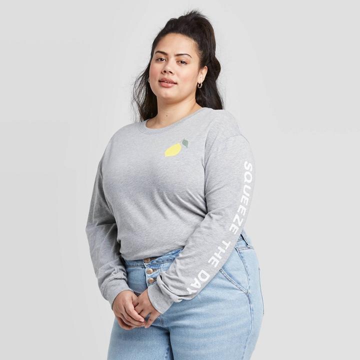 Women's Squeeze The Day Long Sleeve T-shirt - Zoe+liv (juniors') - Heather Gray 2x, Women's,