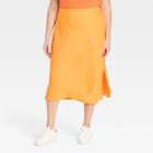 Women's Plus Size Midi A-line Slip Skirt - A New Day Orange