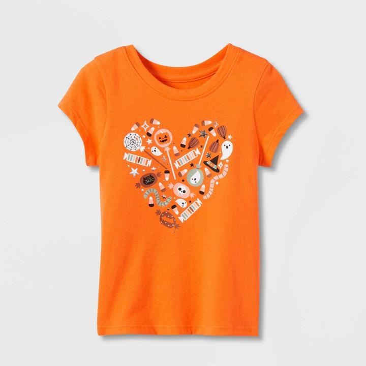 Toddler Girls' Halloween Heart Short Sleeve Graphic T-shirt - Cat & Jack Orange
