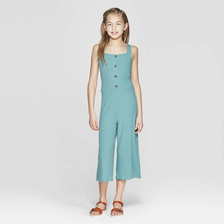 Girls' Button Front Knit Jumpsuit - Art Class Teal