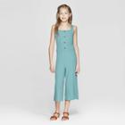 Girls' Button Front Knit Jumpsuit - Art Class Teal