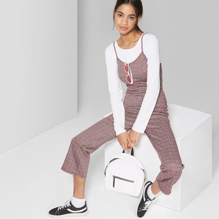 Women's Plaid Strappy Knit Jumpsuit - Wild Fable Red