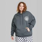 Women's Plus Size Ascot + Hart Peace Sign Hooded Graphic Sweatshirt - Gray