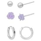 Target Girls' Sterling Silver 3pr-ball/lavender Rose/diamond Cut Endless Hoop Earring