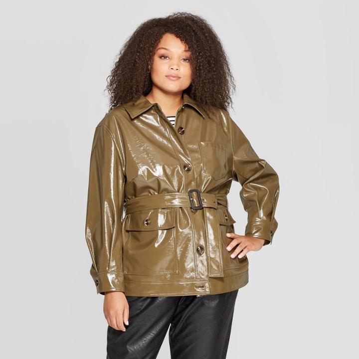 Women's Plus Size Long Sleeve Front Button-down Jacket - Who What Wear Olive 3x, Size:
