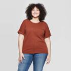 Target Women's Plus Size Short Sleeve Crewneck Pullover Sweater - Universal Thread Brown