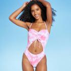 Juniors' Shoulder Tie One Piece Swimsuit - Xhilaration Pink Tie-dye