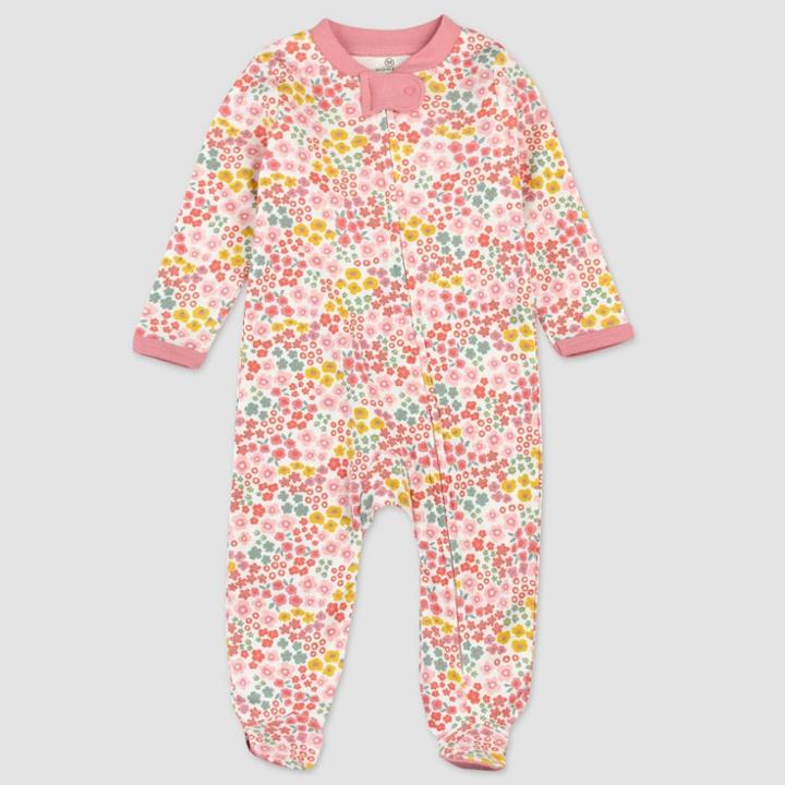 Honest Baby Girls' Organic Cotton Meadow Floral Sleep N' Play - Pink Newborn