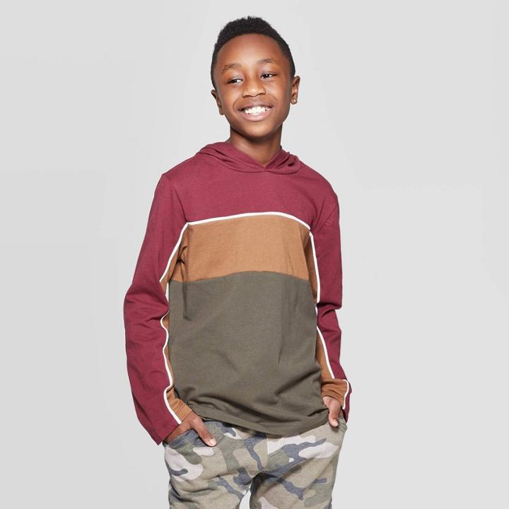 Boys' Long Sleeve Colorblock Hooded T-shirt - Art Class Maroon