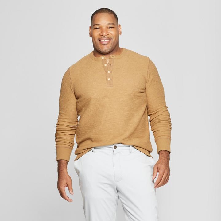 Men's Tall Long Sleeve Textured Henley Shirt - Goodfellow & Co Dapper Brown