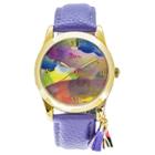 Boum Aquarelle Ladies Watercolor Dial Leather-band Watch W/hanging Tassel -