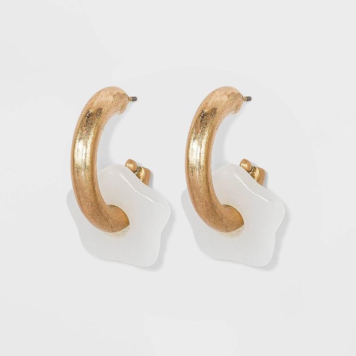 Natural Opal Semi-precious Flower Shaped Charm Hoop Earrings - Universal Thread Ivory
