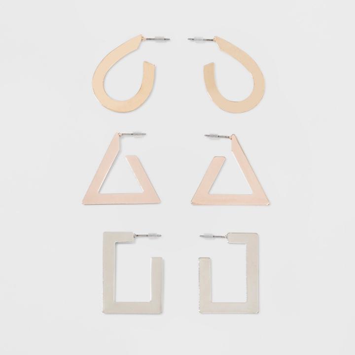 Geometric Open Shape Hoop Earring Set 3ct - Wild Fable,