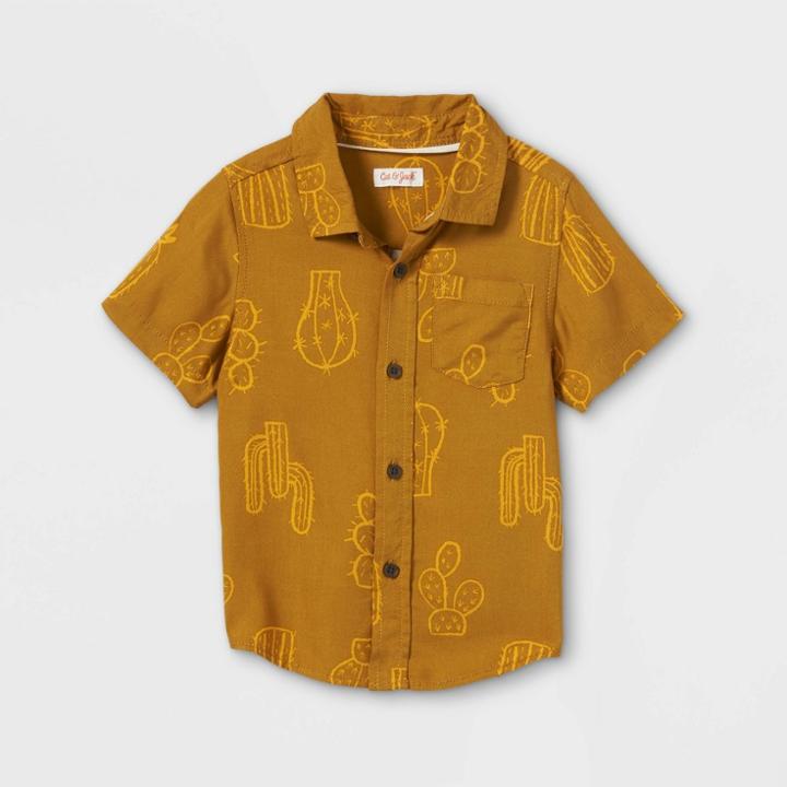Toddler Boys' Cactus Print Woven Short Sleeve Button-down Shirt - Cat & Jack Brown