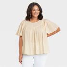 Women's Plus Size Striped Flutter Short Sleeve Blouse - Universal Thread Cream