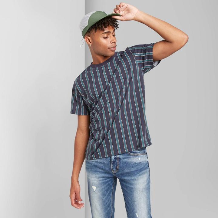 Men's Striped Short Sleeve Crewneck T-shirt - Original Use Fighter Pilot Blue
