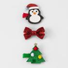 Girls' 3pk Holiday Hair Clips - Cat & Jack Red/black