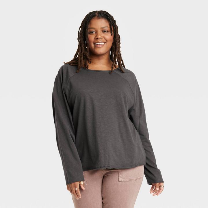 Women's Plus Size Long Sleeve T-shirt - Universal Thread Dark Gray