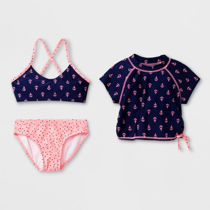 Girls' Cruisin Cutie Bikini With Rash Guard Set - Cat & Jack Navy