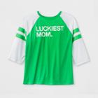 Shinsung Tongsang Women's 3/4 Sleeve Plus Size 'luckiest Mom' Baseball T-shirt - Green
