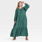 Women's Plus Size Balloon Long Sleeve Tiered Dress - Universal Thread Green Floral