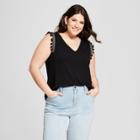 Women's Plus Size Pom Pom Trim Tank - A New Day Black