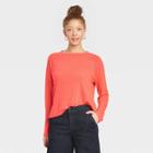 Women's Long Sleeve Linen T-shirt - A New Day Coral