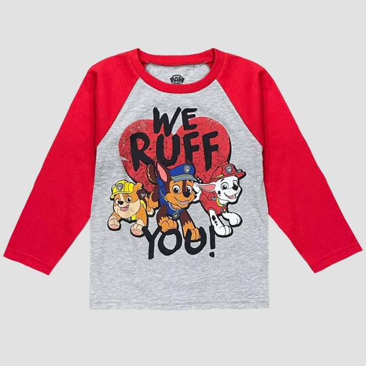 Toddler Boys' Paw Patrol Valentine's Day Long Sleeve Graphic T-shirt - Heathered Gray