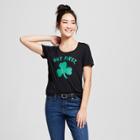 Women's St. Patrick's Day Glitter Clover Scoop Neck Short Sleeve Graphic T-shirt - Grayson Threads (juniors') - Black