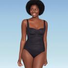 Women's Slimming Control Ruched Front One Piece Swimsuit - Dreamsuit By Miracle Brands Black