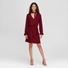 Women's Long Sleeve Neck Ruffle Bottom Dress - Xhilaration Burgundy (red)