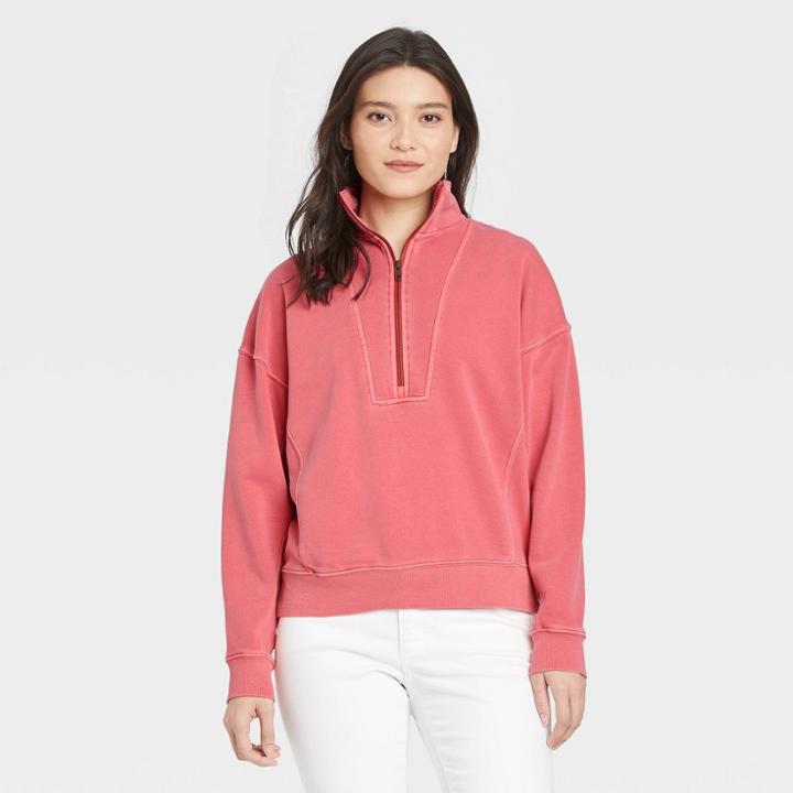 Women's French Terry Quarter Zip Sweatshirt - Universal Thread Red