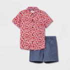 Toddler Boys' 2pc Americana Floral Woven Short Sleeve Button-down Shirt And Shorts Set - Cat & Jack Red