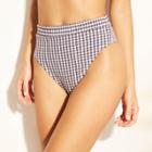 Women's Gingham High Waist Bikini Bottom - Xhilaration Navy Gingham L, Classic Navy
