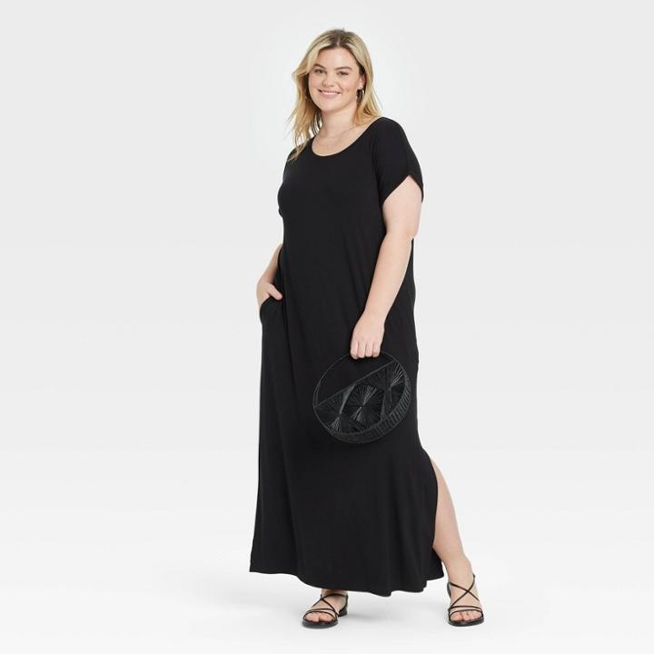 Women's Plus Size Short Sleeve Knit Dress - Ava & Viv Black X