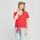 Women's Short Sleeve Tie Front - Universal Thread Red