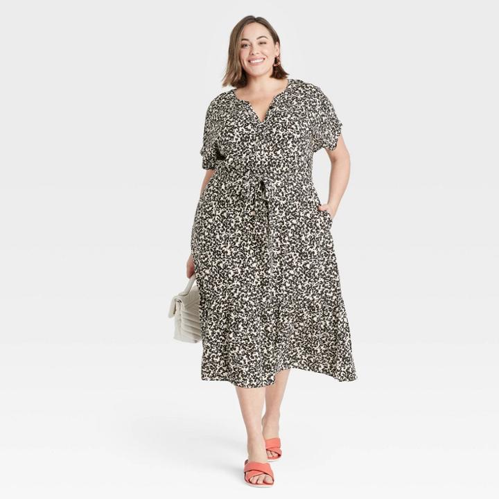 Women's Plus Size Short Sleeve Abstract Shirtdress - Ava & Viv Black X