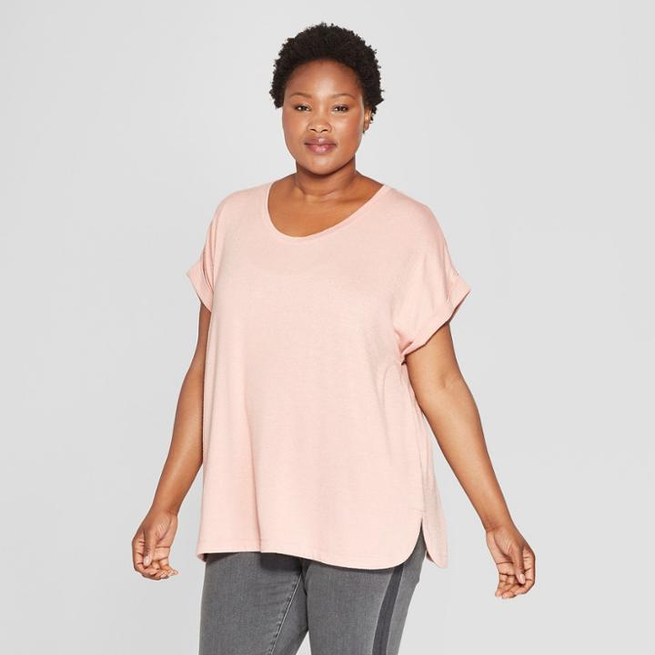 Women's Plus Size Textured Cuff Short Sleeve T-shirt - Ava & Viv Pink