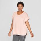 Women's Plus Size Textured Cuff Short Sleeve T-shirt - Ava & Viv Pink