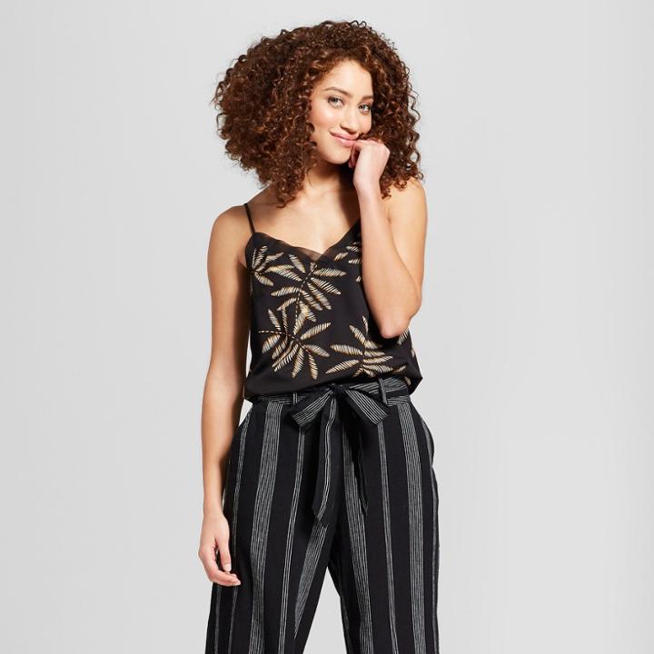 Women's Printed Chiffon Trim Cami - A New Day Black