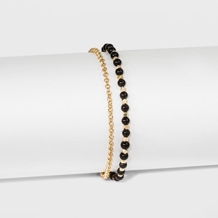 Silver Plated Onyx Bead Pave Disc Bracelet - A New Day Gold