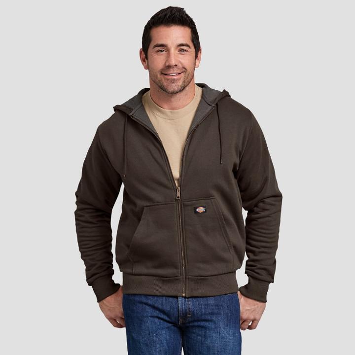 Dickies Men's Thermal Lined Fleece Hoodie- Dark Brown M,
