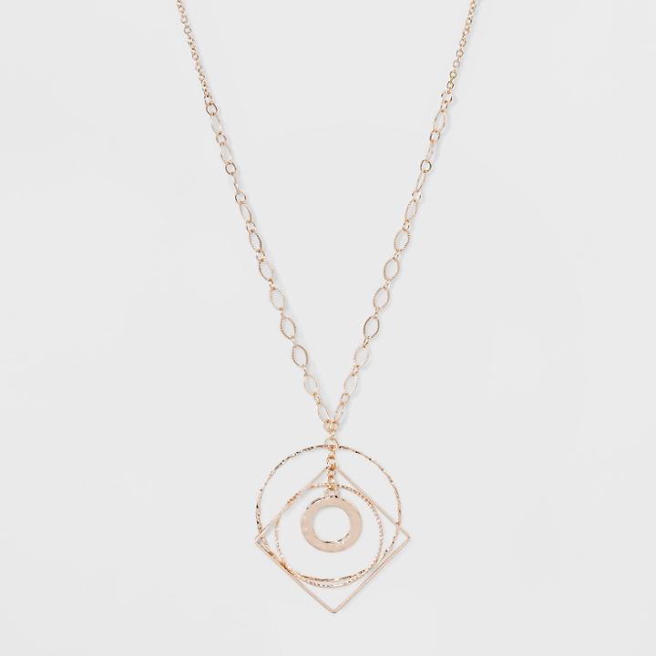 Round And Square Shapes Pendant Long Necklace - A New Day Rose Gold,