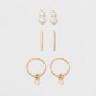 Simulated Pearl And Cubic Zirconia Circle, Stone And Bar Earring Set 3ct - A New Day Gold
