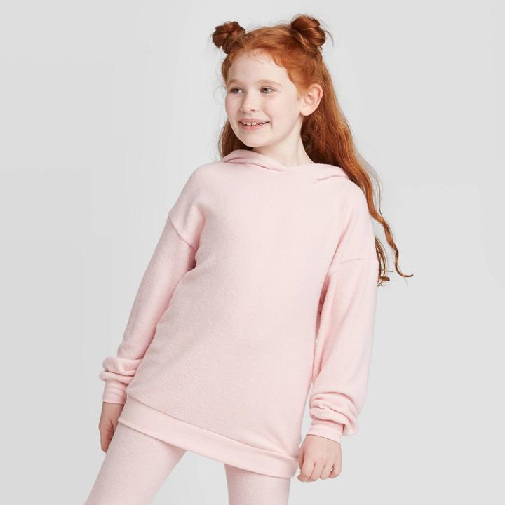 Girls' Hacci Hoodie Sweatshirt - Art Class Peach S, Girl's, Size: