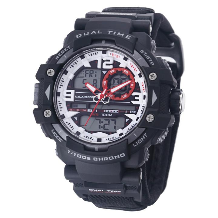Men's U.s. Air Force C41 Multifunction Watch By Wrist Armor-white And Red Dial - Nylon Strap, Size: