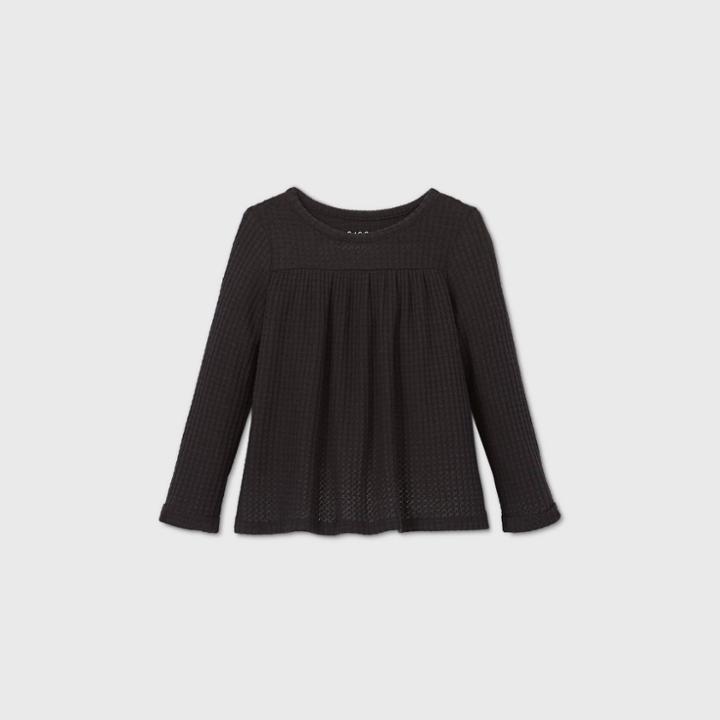 Toddler Girls' Cozy Waffle Long Sleeve T-shirt - Cat & Jack Black