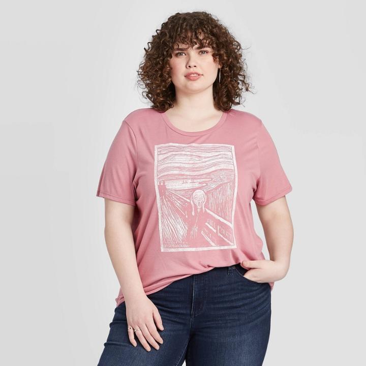 Bioworld Women's Generic Edward Muinch Plus Size Short Sleeve Graphic T-shirt (juniors') - Mauve 1x, Adult Unisex, Size: