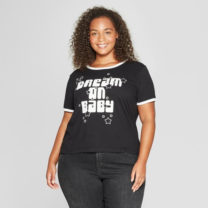Women's Plus Size Short Sleeve Dream On Baby Cropped Graphic T-shirt - Mighty Fine (juniors') Black/white